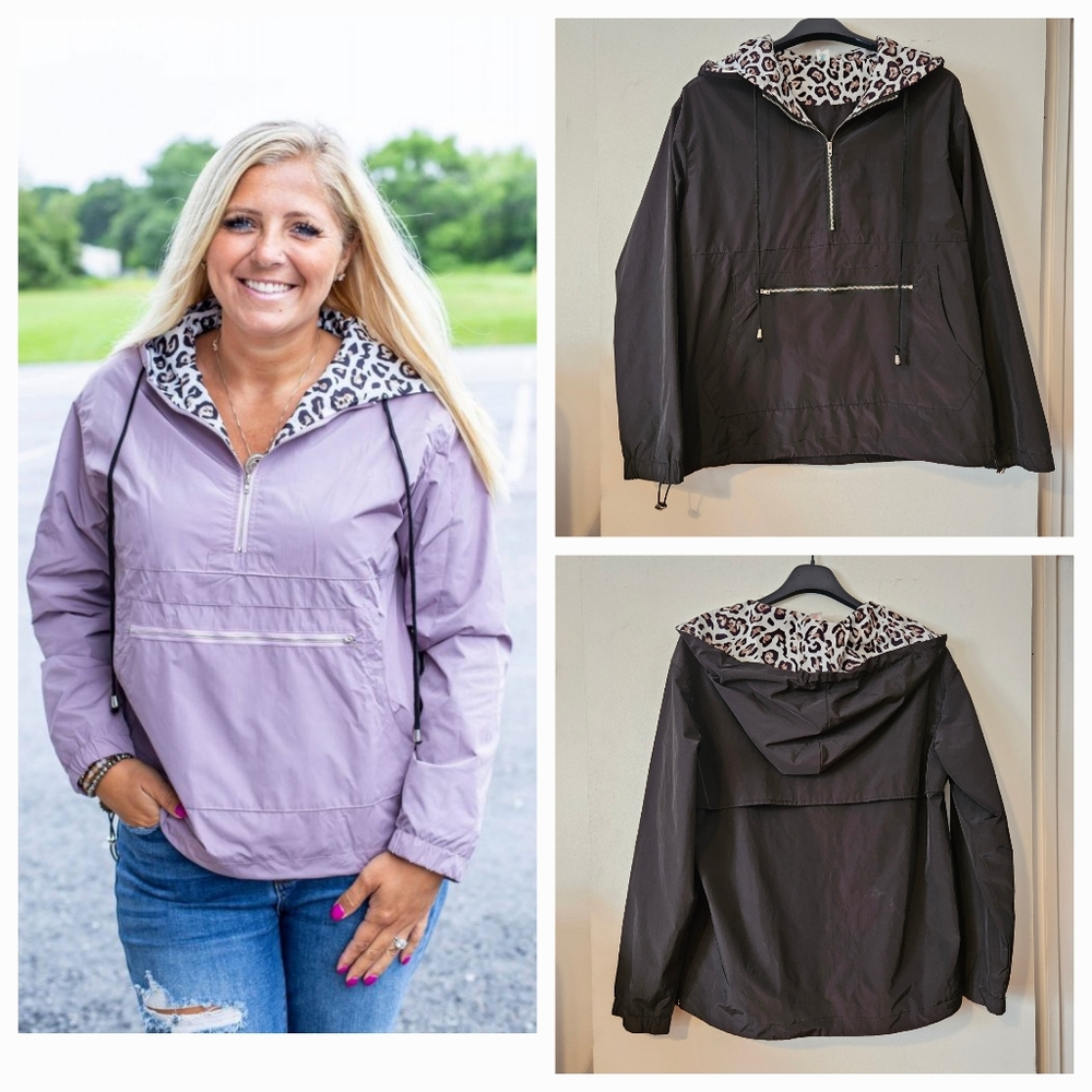 Black Leopard Print Stylish Lined Windbreaker